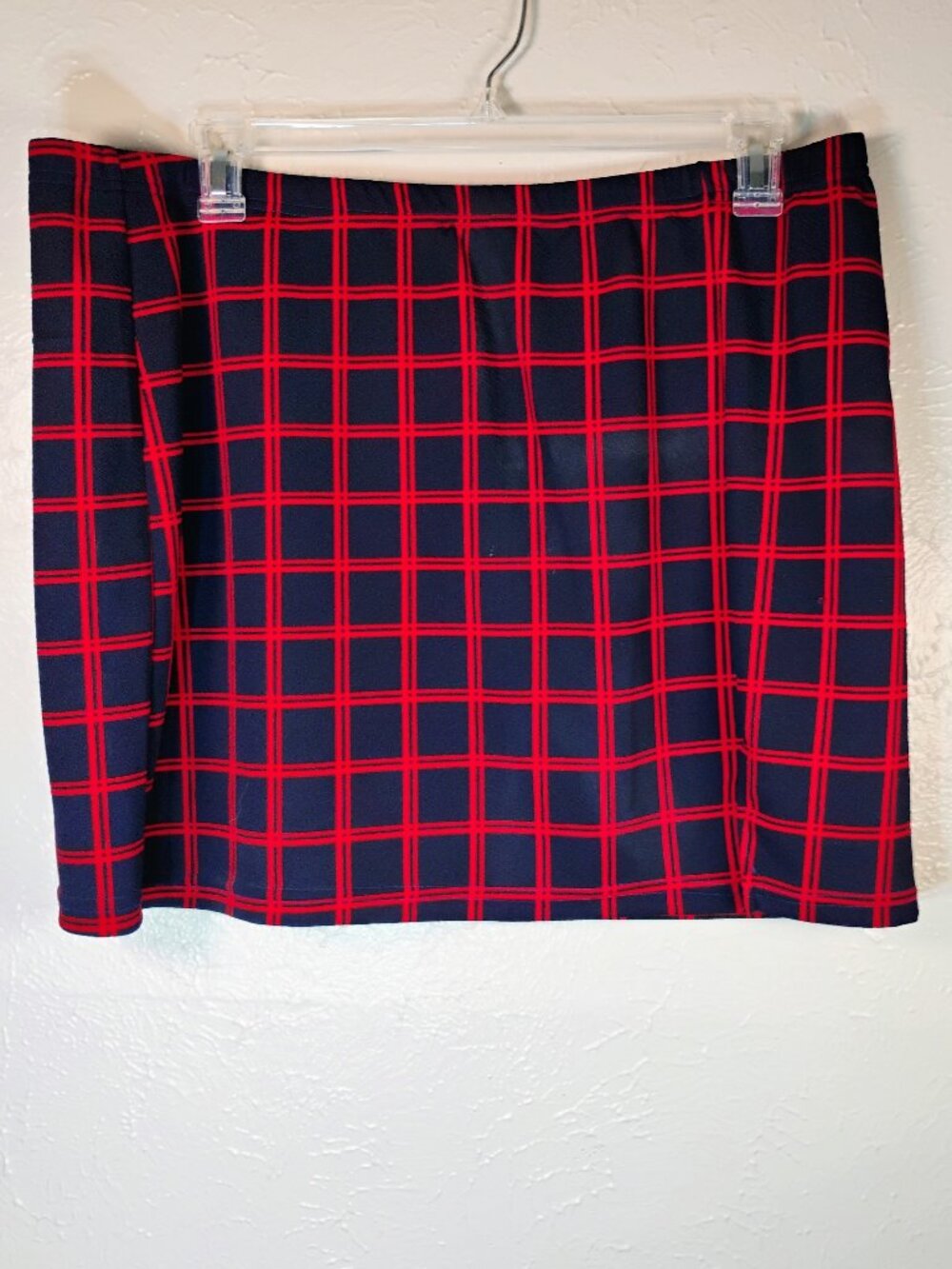 Red and Blue Plaid Women's Pull On Pencil Midi/Mini Skirt Plus Size 4x